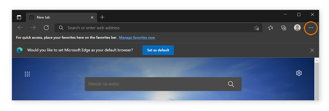 Screenshot of Microsoft Edge with three dots circled in upper right.